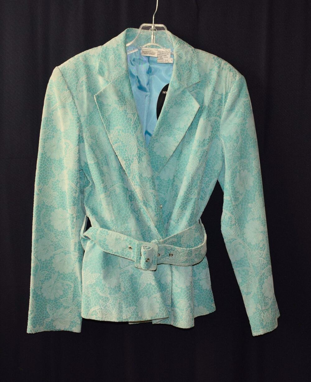 Newport News Belted Leather Blazer Jacket —Turquoise Size 8 NWT